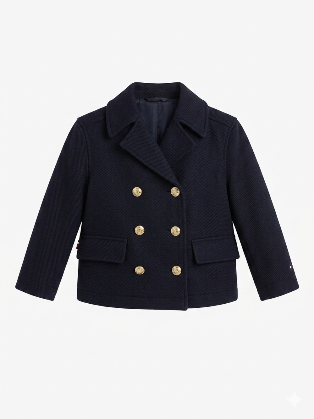 NWT Tommy Hilfiger Kids Navy Blue Wool Blend Peacoat Jacket Size XS Gold Buttons